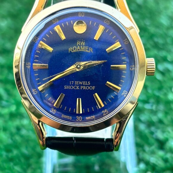 Vintage Roamer Rare 1970s Blue Dial Men's Wrist Watch - New Old Stock Condition - Picture 5 of 7
